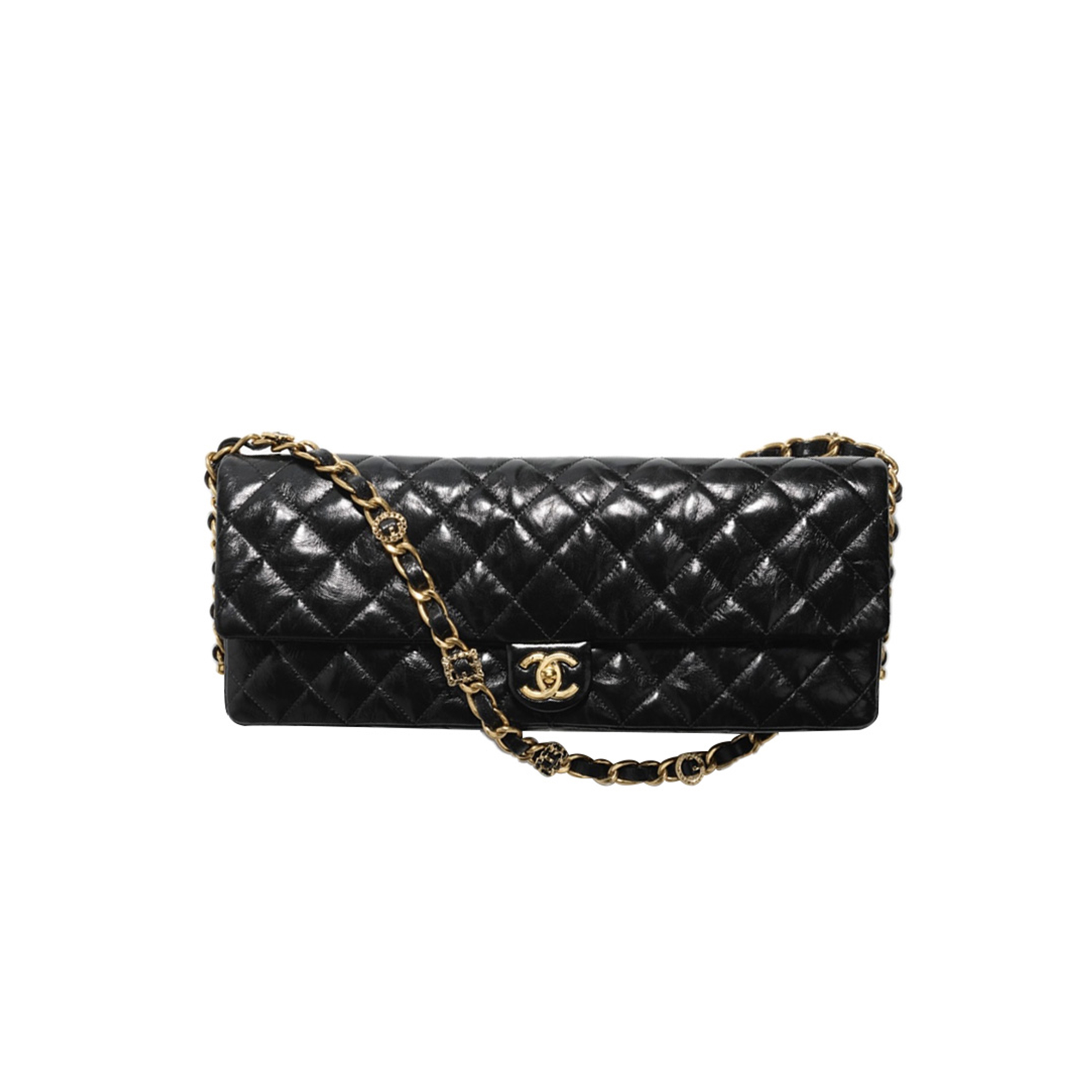 Ch*el master maxi clutch shiny lambskin gold tone metallic black as5006 (38*18*4cm)